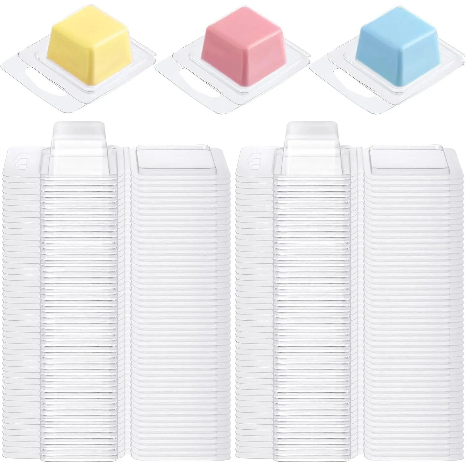 Wax Melt Molds Clear Empty Plastic Wax Melt Clamshells Container Pet Single Cube 1 oz Candle Molds for DIY Chocolates Wickless Candles Soap Making(100 )