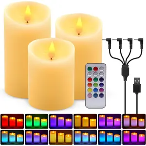 Rechargeable Candles Flickering with Remote,Flameless Candles Built-in Rechargeable ,RGB&Warm White Real Wax LED Candles for  Decoration,Christmas,Party