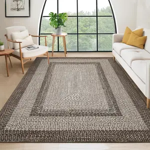 GARVEE 4x6 Area Rugs Braided Printed Rug for Bedroom Non Slip Entryway Rug Soft Living Room,Non Shedding Stain Resistant Carpet for Nursery Office (Mocha)