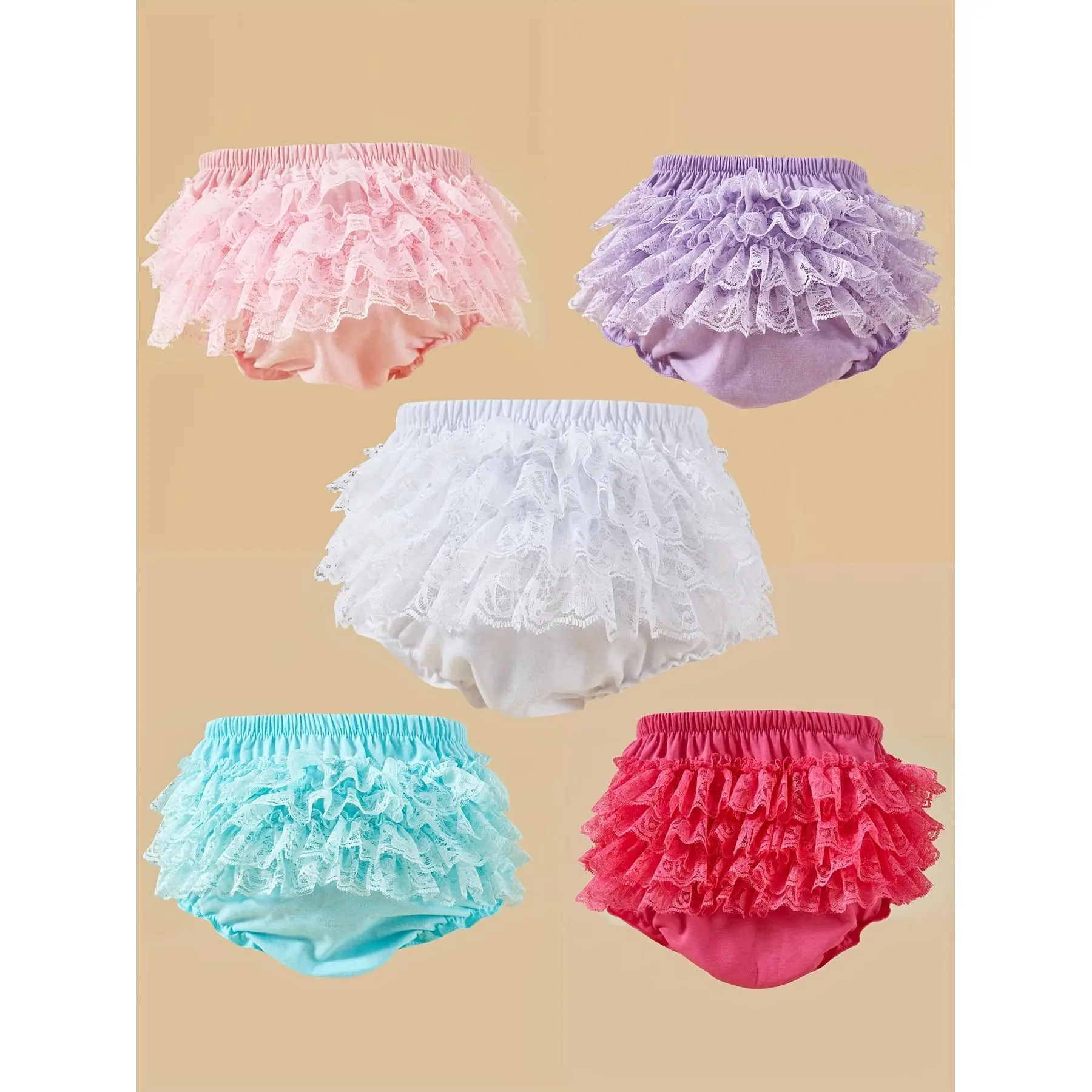 5-piece set of solid color children's lace shorts, cute baby PP pants