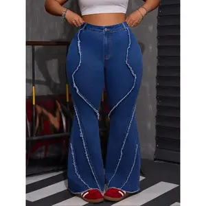 Plus Size Solid Color Flared Jeans, Fashionable Casual Flared Pants, Suitable for Daily Outdoor Wear, Women’s Clothing for All Seasons GARMENTARY