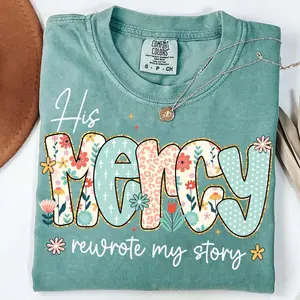 Comfort Colors Christian His Mercy rewrote my story Preppy  T shirt Christian women  Preppy Everyday Jesus Floral T shirt  Bible verse Jesus sublimation, Leopard