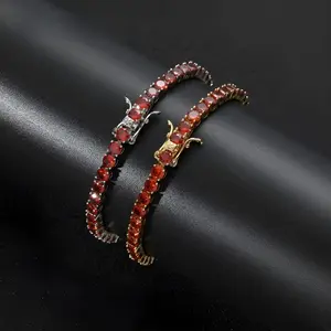 Men Women 4mm Red CZ Tennis Bracelet Hip Hop Style Single Row Chain Jewelry Trendy Accessories
