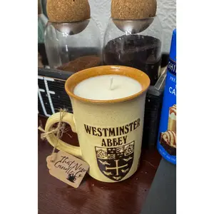 Soy Candle in Vintage Westminster Abbey Coffee Mug, Morning Coffee Scent, 10.58oz