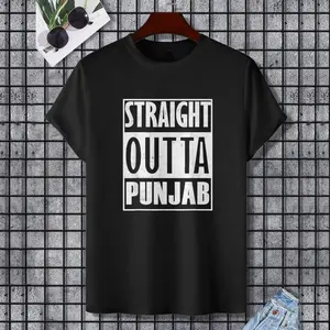 Punjab Punjabi lovers Straight Outta Punjab Sardar T-Shirt T-Shirt, 100% Cotton, Single Side Printed, Black Short Sleeve T-shirt, Gift for Family Friends, S-XXXL, 1 pc, Fabric Weight 180g