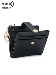 Slim Wallet For Women, Durable Fashion Wallet, RFID Blocking Bifold Credit Card Holder With Zipper Coin Pocket, ID Window, Keychain, Lightweight Portable For Daily, Travel, Casual Daily, Mini Card Wallet