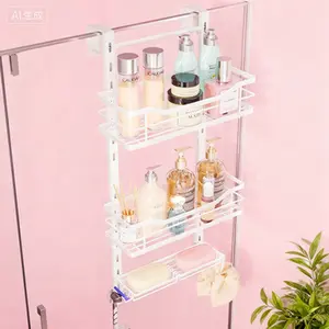 Adjustable Over The Door Shower Organizer - 3 Tier Hanging Bathroom Caddy with Soap Holder, No Drilling Stainless Steel Storage for Shampoo, Body Wash, Razor, Reusable White Bath Shelf