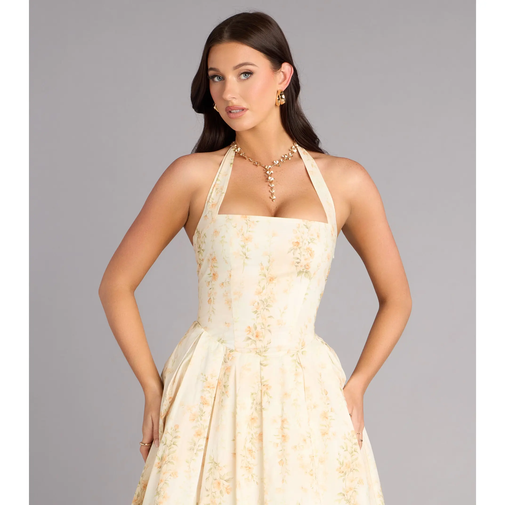 Petals And Plans Halter Lace-Up Midi Dress - TikTok Shop