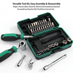 40-Piece All-in-One Socket & Screwdriver Bit Set, High-Torque Ratchet Wrench Tool Kit for Home, Garage, Auto Repair