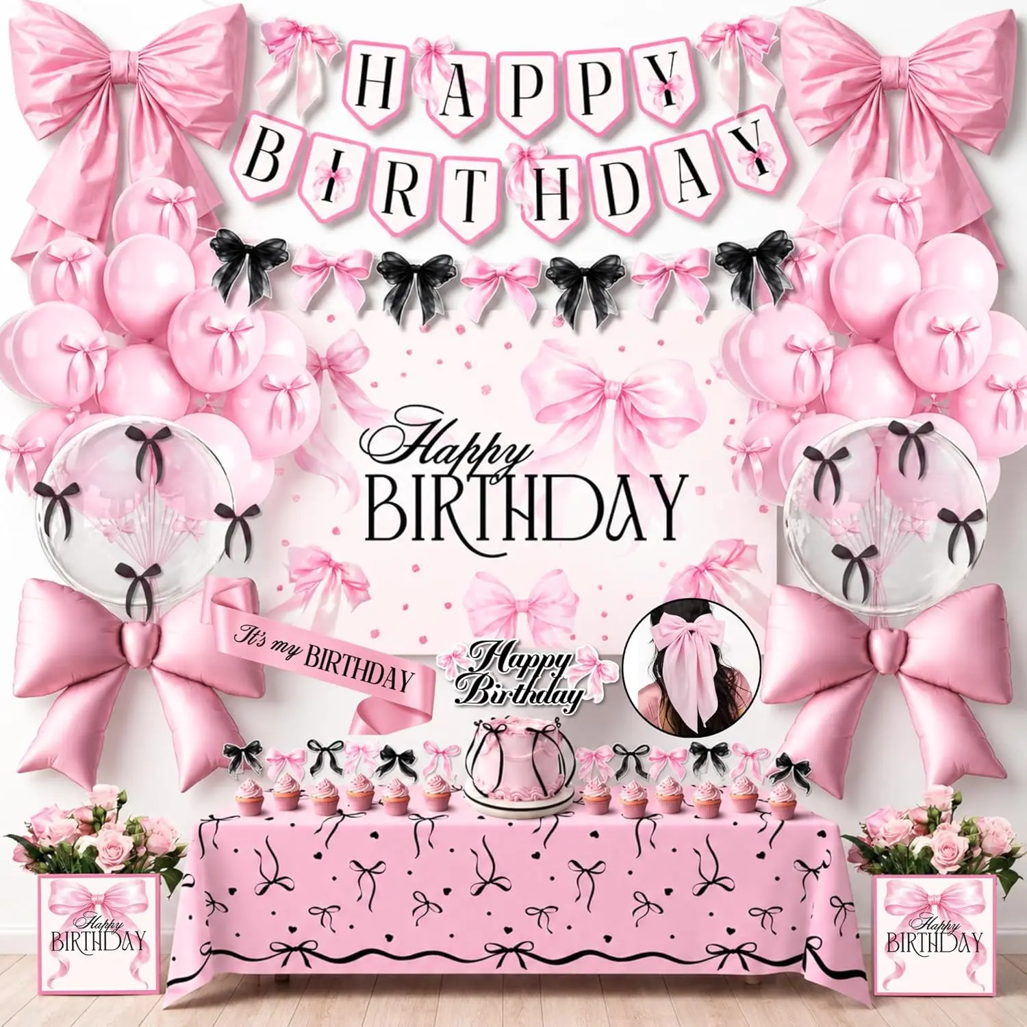 Pink Bow Birthday Decorations