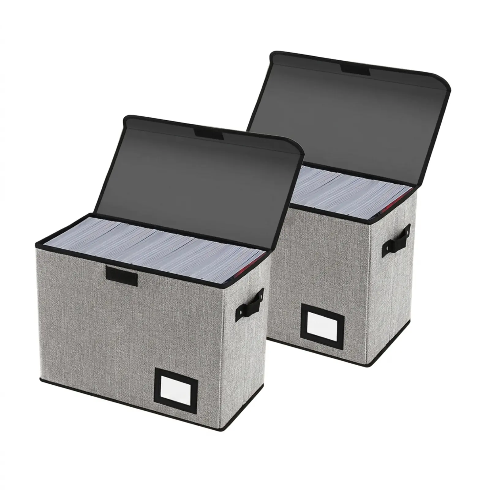 2-Piece Gray Oxford Cloth Comic Book Storage Boxes - Collapsible Rectangular Short Box Cases with Lids, Durable Home Organization Containers for Comics, Files (15.7x11.8x7.9 in)