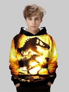 Boys' Hooded Sweatshirt with 3D Dinosaur Print, Cute Spring & Fall Casual Wear, Graphic Hoodies, Perfect for Daily and Outdoor Activities