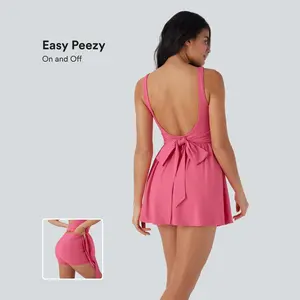 Halara Breezeful Backless Tie Back 2-in-1 Quick Dry Mini Dance Active Dress with Side Pocket-Easy Peezy Edition