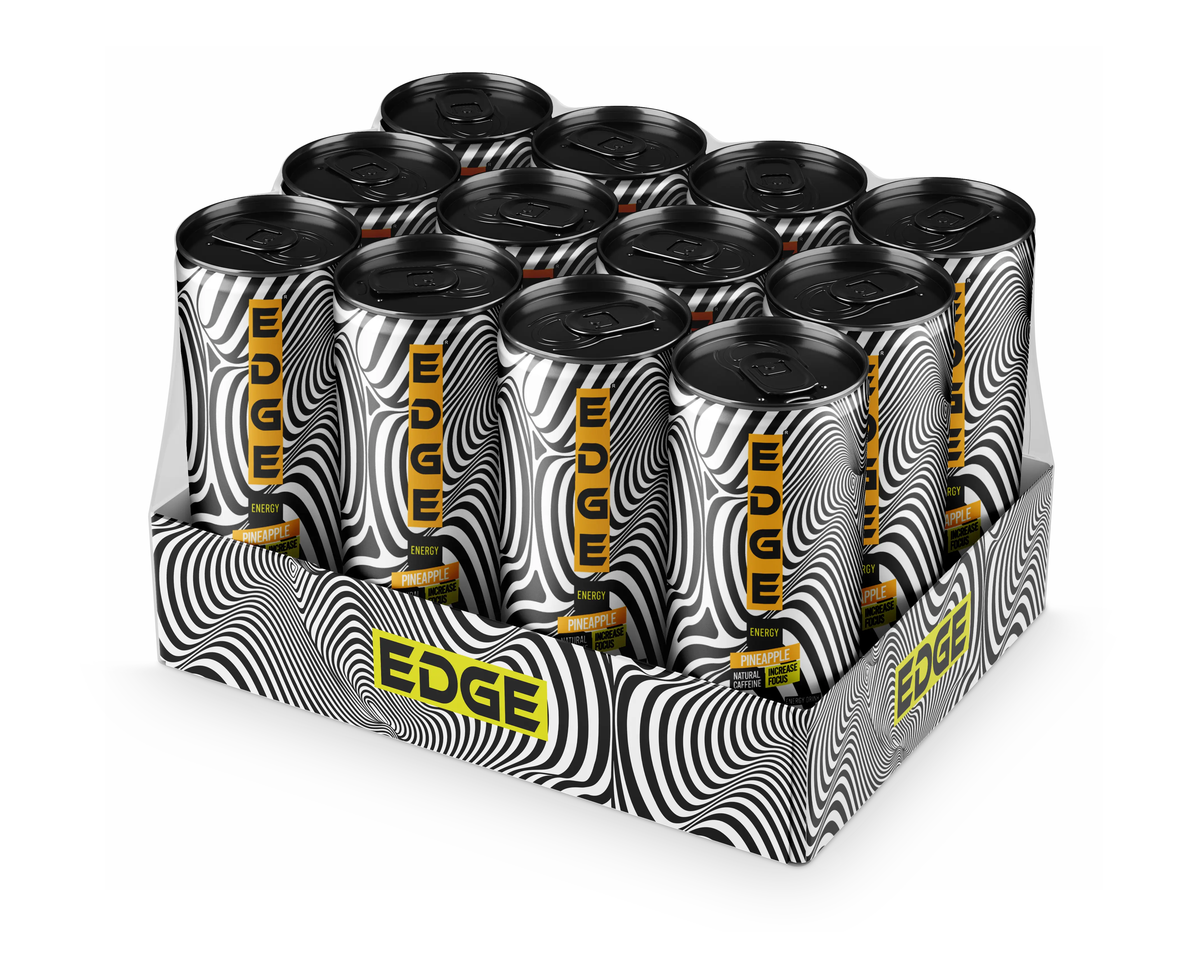 EDGE Pineapple Energy Beverage - Natural Caffeine, 80mg Boost, 100 Calories, Cocktail Mixer - 12 Pack
