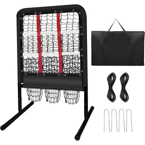 9 Hole Pitching Net with Strike Zone and Handbag, 2X3' Fixed by 4 Ground Stakes or 2 Sandbags. Adjustable Heights(39-46in) for Pitching Target Net