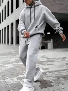 Men's Solid Drop Shoulder Hoodie & Straight Leg Sweatpants Two-piece Set, Casual Fashion Cozy Breathable Two Piece Outfits for Daily Outdoor Wear, Men Clothes for Spring & Fall, Casual Lounge Set
