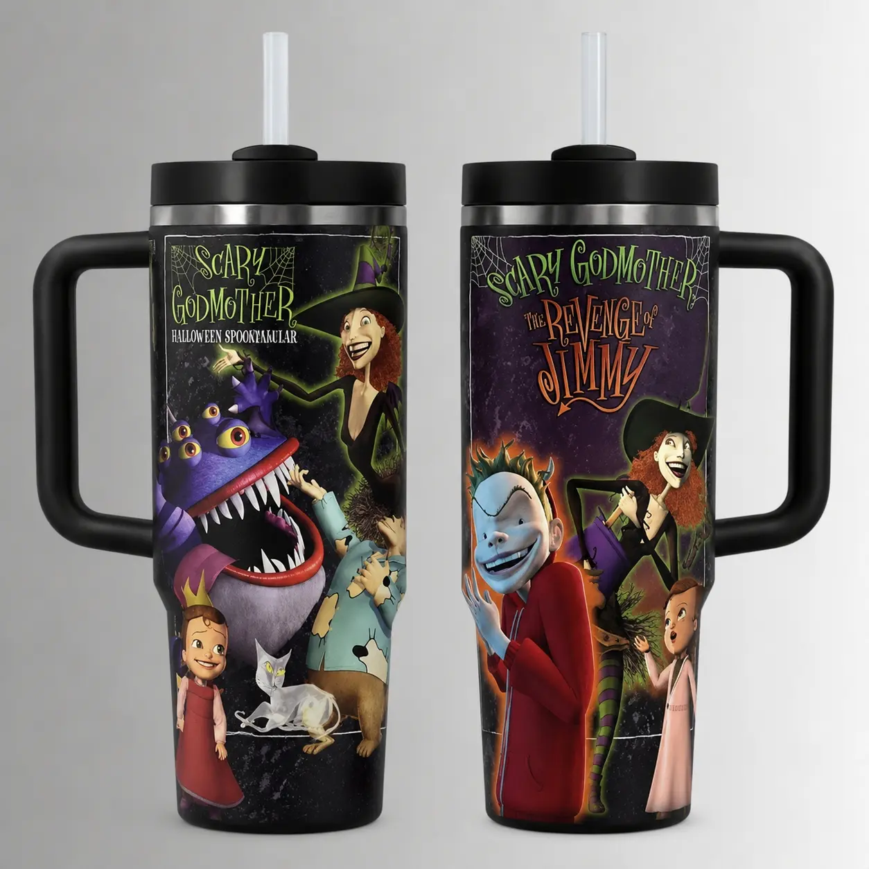 Scarry Movie GodMother Halloween 20oz/ 40oz Stainless Steel Tumbler With Handle and Straw |  Double Wall Vacuum Travel Mug, Witch Magic Potion Design Coffee Cup, Perfect Gift for Halloween, Party, Office, Travel & Daily Use