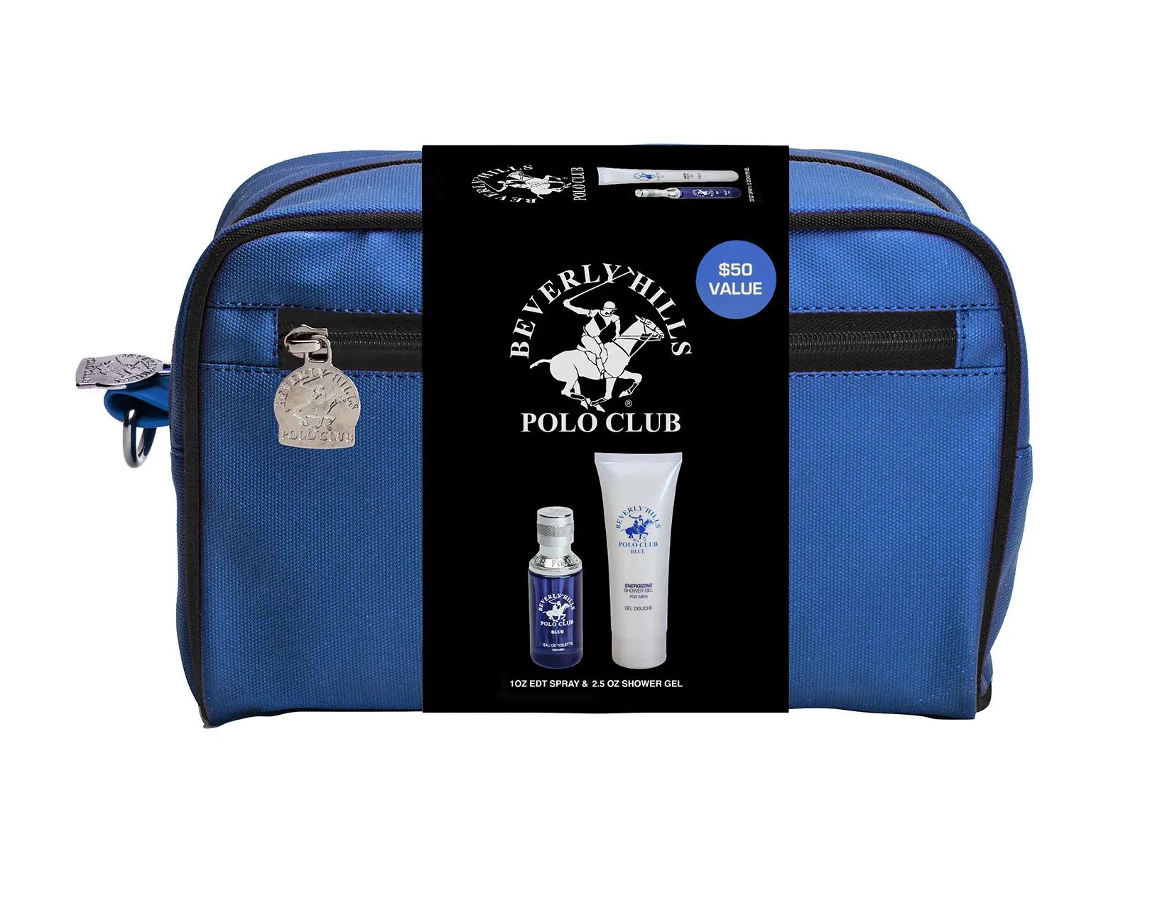 Beverly Hills Polo BLUE Club Dop Kit w/ 1oz EDT spray & 2.5oz Shower Gel