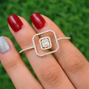 Monaco Design Luxury Statement Stackable Ring for Women Wedding Cubic Zircon Engagement Dubai Punk Bridal Two Finger Rings