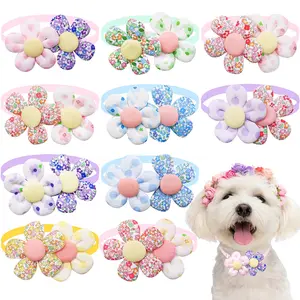 10PCS Flower Dog Bowties Beautiful Small Medium Dog Bow Ties Collar Adjustable Cat Necklaces Pet Supplies for Dogs and Cats Puppy Bows