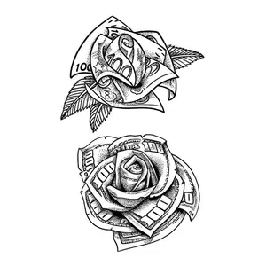 Dollar Rose Temporary Tattoo Sticker Magic Tattoo Waterproof & Long-Lasting 7-15 Days Herbal Semi-Permanent Tattoo for Men & Women Realistic Tattoo Look, Pain-Free & Eco-Friendly Painless Tattoos Valentine's Day Must-Have Waterproof Temporary Tattoos