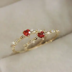 Red zircon peach heart ring romantic heart-shaped index finger bracelet men and women wedding anniversary birthday gift