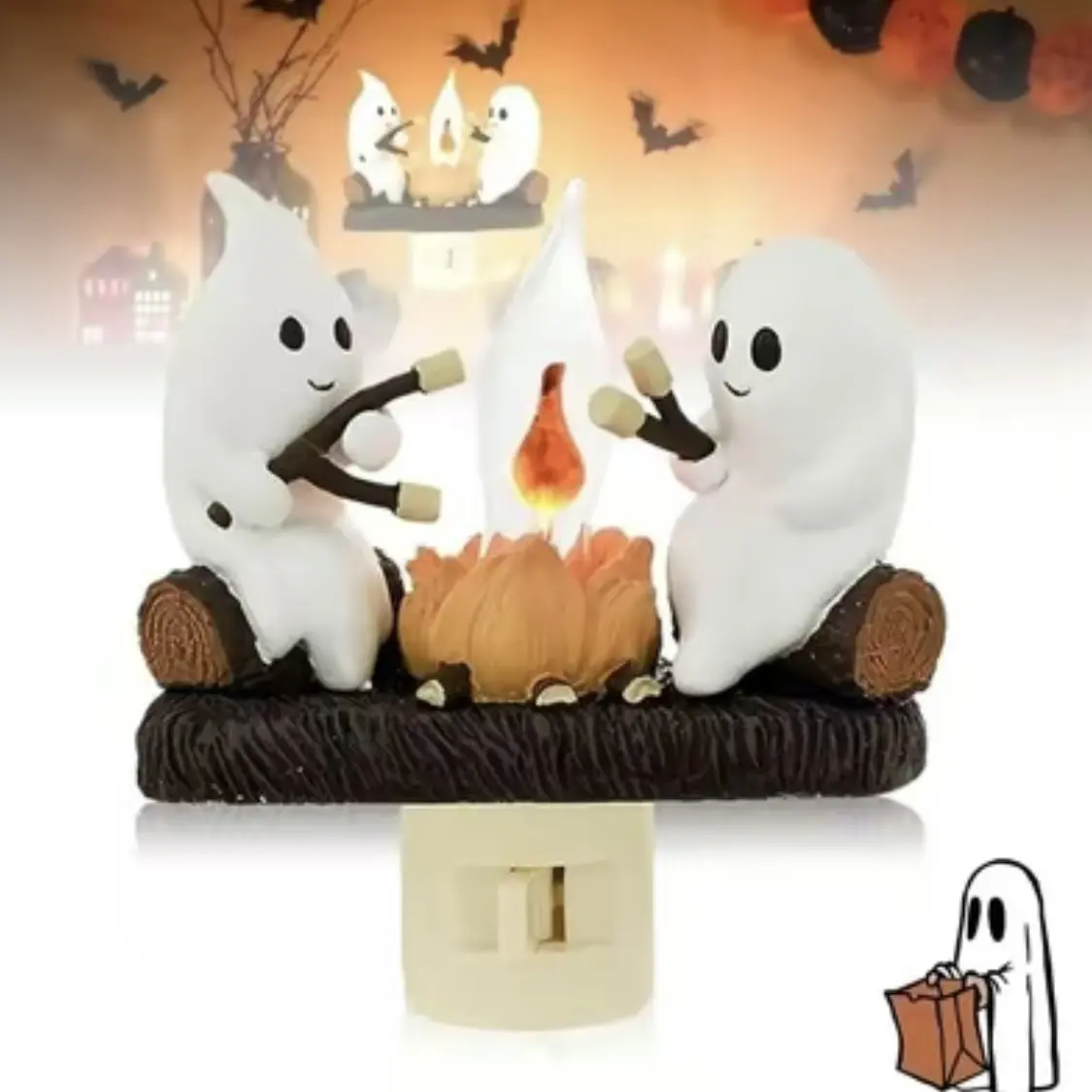 2026 New Ghost Campfire Flickering Nightlight-Ghost Pumpkin Night Light Dusk to Dawn LedLamp, Funny Halloween Decor SpookyHalloween Décor & Gifts