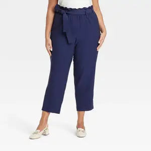 Women's Super-High Rise Tapered Ankle Pull-On Paperbag Pants - A New Day Navy XXL