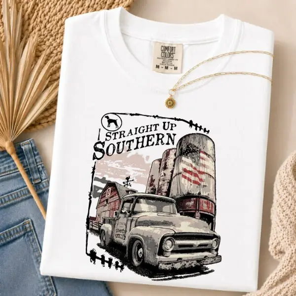 Straight Up Southern Truck Shirt Comfort Colors, Vintage Farm Truck Graphic Tee, Country Southern T-Shirt, Rustic Barn Truck Shirt, Rural America Tee, Country Boy Gift, Farm Life Shirt, Southern Pride Tee