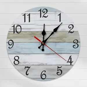 10 Inch Farmhouse Wall Clock - Silent Non-Ticking Wooden Rustic Striped Clock, Coastal Beach Style Decor for Living Room, Kitchen, Bedroom, Battery Operated
