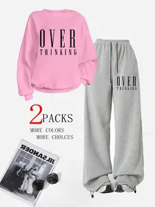 Women's American Style Pullover Sweatshirt & Warm Jogger Pants Set, Fashionable Retro Streetwear, Perfect Gift for Friends & Mom
