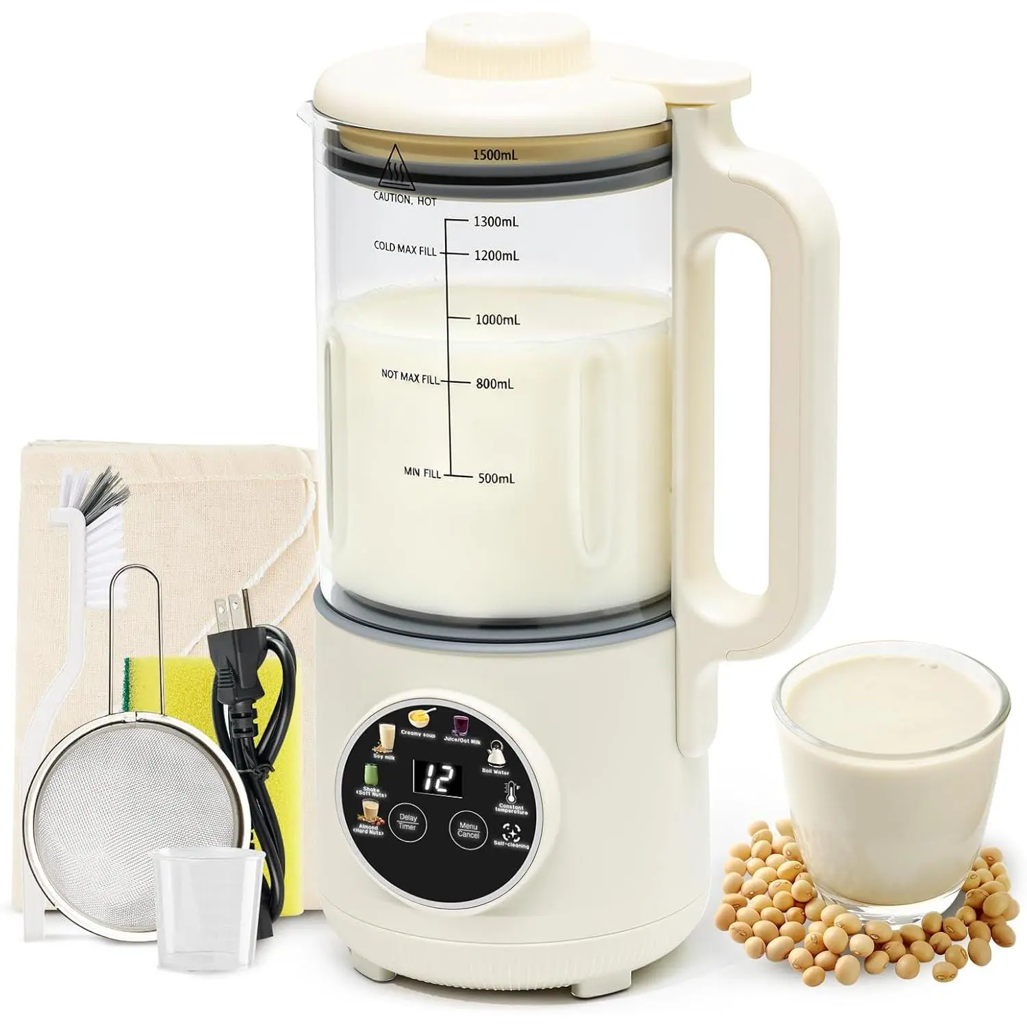 8-in-1 Nut Milk Maker, 50oz Glass Soy Almond Oat Milk Machine with 20-, Delay Start, Constant Temperature, Self-Cleaning, Overheat Protection, Recipe Included