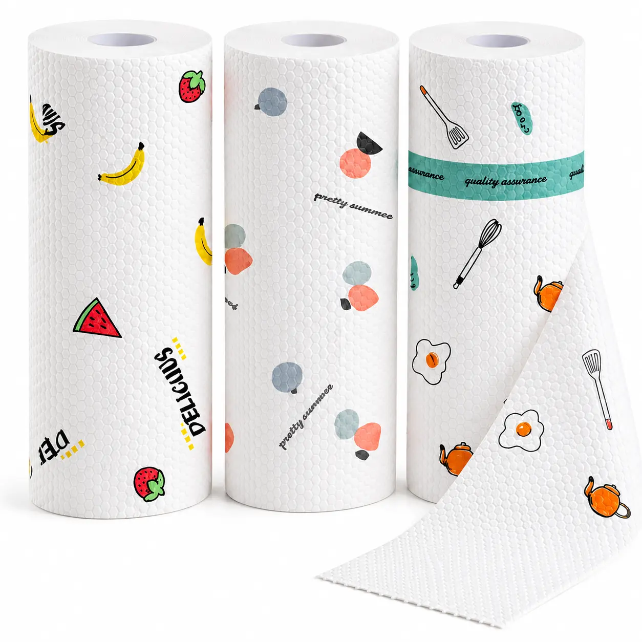 Disposable Non-Woven Lightweight Kitchen Rolls & Wipes - 1 Roll, All Over Print, Mess Free, Ready-To-Use, Dual-Use Wet-Dry, Oil Stain & Household Countertop Cleaning Home Care Supplies, One Roll