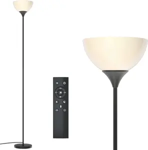 Floor Lamp, Remote Control with Stpeless Color Temperatures and Brightness, Torchiere lamp for Bedroom, Living Room, Bulb Included (Matte Black)