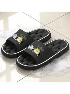 Cute Cartoon "Banana Body" Print Quick-Dry Hollow Out Slide Slippers, Non-Slip Bathroom Shower Shoes, Soft Cushioned Home Sandals for Kids & Women