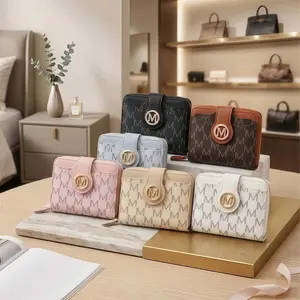 Women's Ultra-Thin Trifold Wallet with Keychain and Wristband, ID Window, Card Slots, Zipper Coin Pocket, Small and Portable