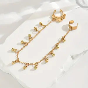 1 piece of women's Ramadan fashion bead chain one-piece non-piercing nose stud earring suitable for daily and festive wear