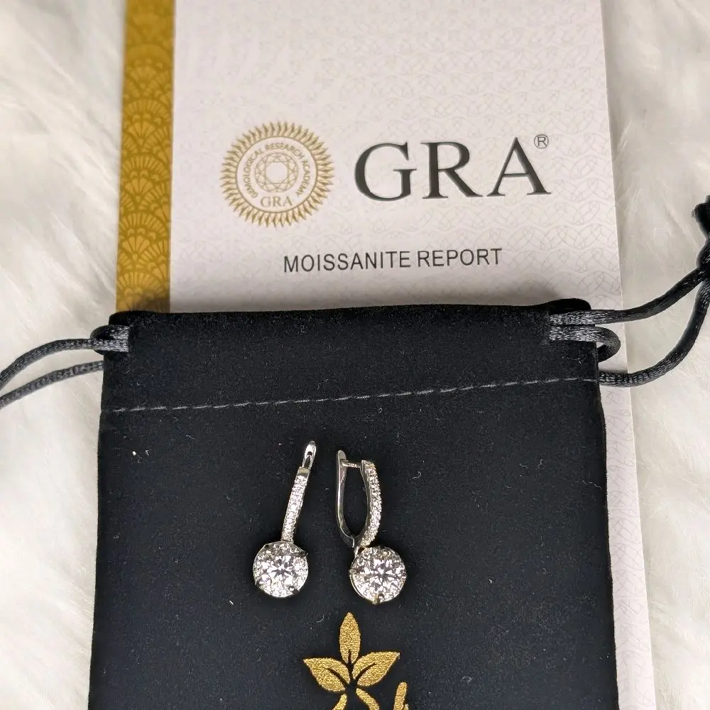 925 Sterling Silver 6.5MM 2ct Diamond Moissanite Earrings with GRA Certificate
