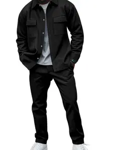 Men's High Street Fashion Fitted Jacket Set, Casual Multi-Pocket Button Coat and Long Pants, Outdoor Travel Commute Versatile，menoutfit
