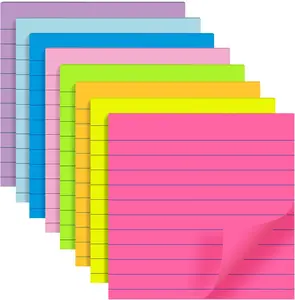 8 Pads Lined Sticky Notes 4x4 in , 8 Colors Self Sticky Notes Pad Its, Bright Stickies Colorful Big Square Sticky Notes for Office, , School, Meeting, 50 Sheets/Pad