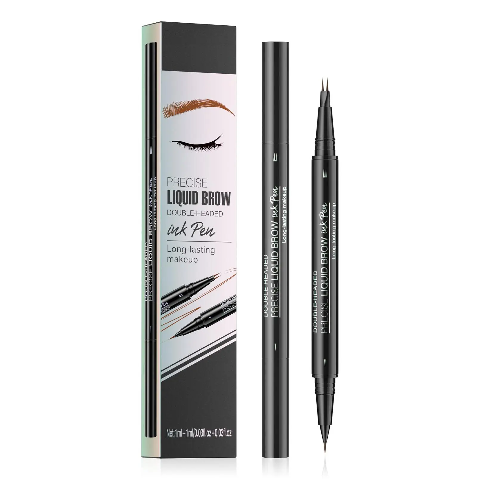 Double Headed Liquid Eyebrow Pen - Regular Edition, Double-Sided, Waterproof, Long-Lasting, Smudge-Proof, Moisture Resistant, Precise Brow Ink for Oily Skin, Brow Shaping, 3-Year Shelf Life, 1ml, Harmful Additive-Free Daily Makeup Essential