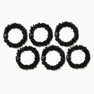 Crowned Silk Skinny Scrunchies - Black