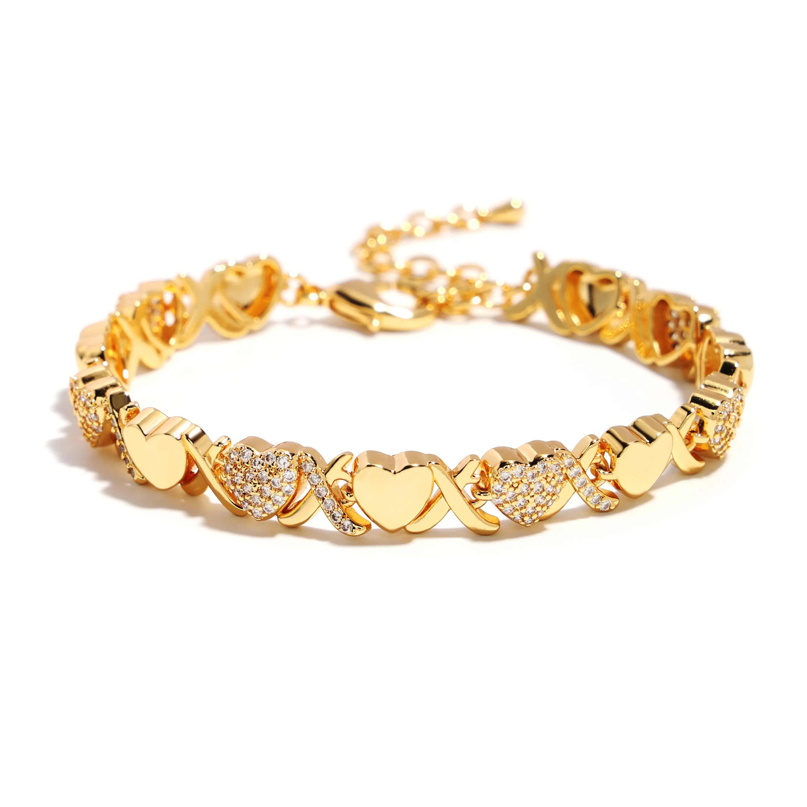 Gold XOXO Gemstone Bracelet with Sparkling Heart (Only Bracelet) Delicate XO Chain Bracelet Love & Friendship Gift