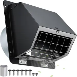 4" Dryer Vent Cover Outdoor,Dryer Vent Cover for Exterior Wall Vent Hood Outlet Air Vent Outside Dryer Exhaust Vent Cover Cap for House/Range Hood,Through Wall Dryer Vent Kit with Screen&Damper,Black