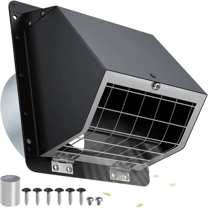 4" Dryer Vent Cover Outdoor,Dryer Vent Cover for Exterior Wall Vent Hood Outlet Air Vent Outside Dryer Exhaust Vent Cover Cap for House/Range Hood,Through Wall Dryer Vent Kit with Screen&Damper,Black