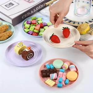 8pcs Reusable Plastic Plates 9 Inch, Unbreakable Lightweight Wheat Straw Plates, Salad Plates, Camping Plates, Dishwasher & Microwave Safe, Green And Healthy Dishes, Kitchen Supplies