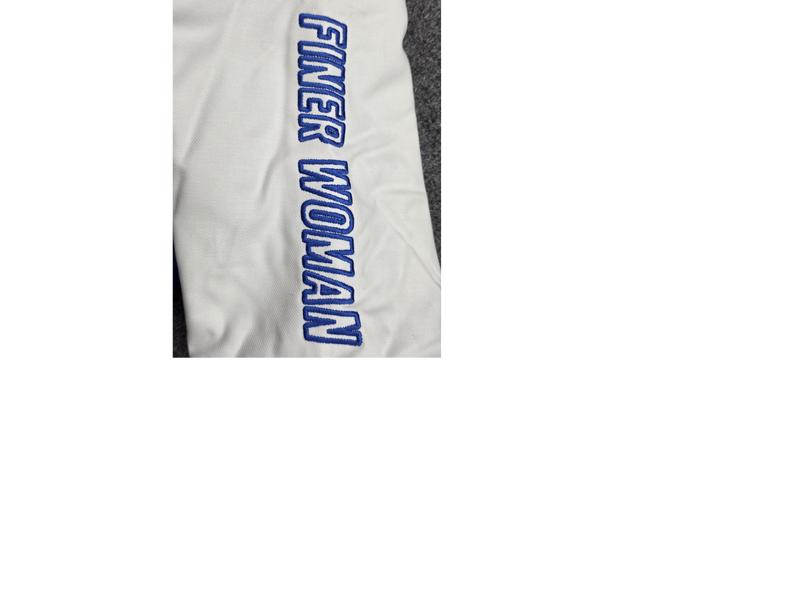 Zeta Phi Beta Flame Race Jacket - Women's Royal Blue & White Varsity Bomber with Embroidered Logo & Flame Graphics