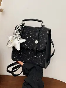 Women's Y2K Star Mini Backpack, Cute Adjustable Strap Bag, Small Crossbody Handbag, Includes Star Keychain, Ideal for School, Travel, Shopping