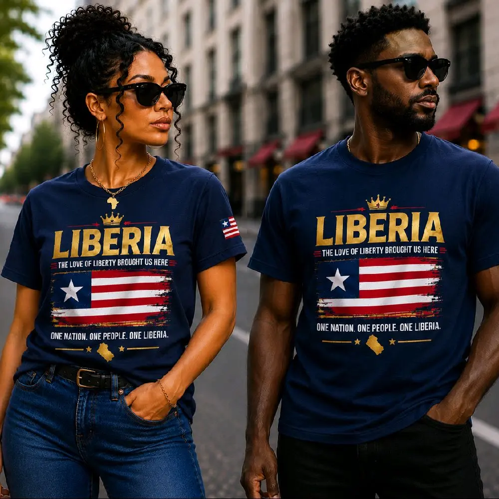 Liberia Pride Premium Casual T-Shirt - Unisex  Fashion Top, Navy blue,  sold Separately