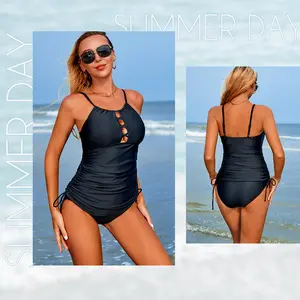 Charmo Womens Ruched Tummy Control Tankini Bathing Suits Two Piece Swimsuit Bikini